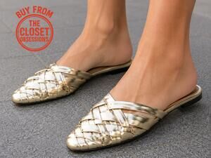 Zara NWT Gold Woven Metallic Flat Mules 7.5